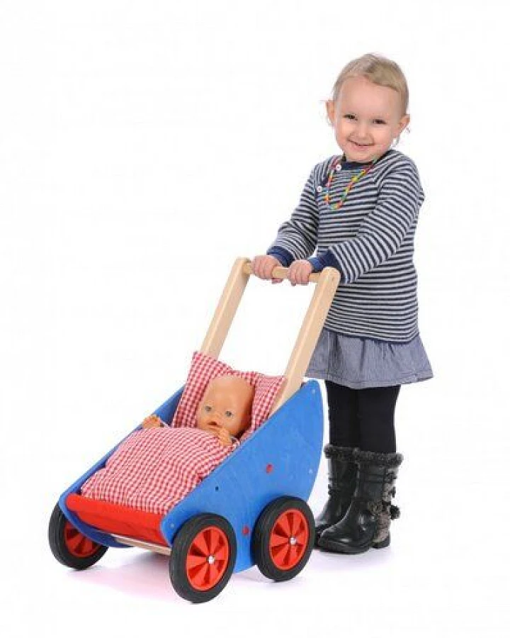 Bätz Holzspielwaren Schiebe-Lauflernwagen - Puppenwagen Robi - mit Bettzeug