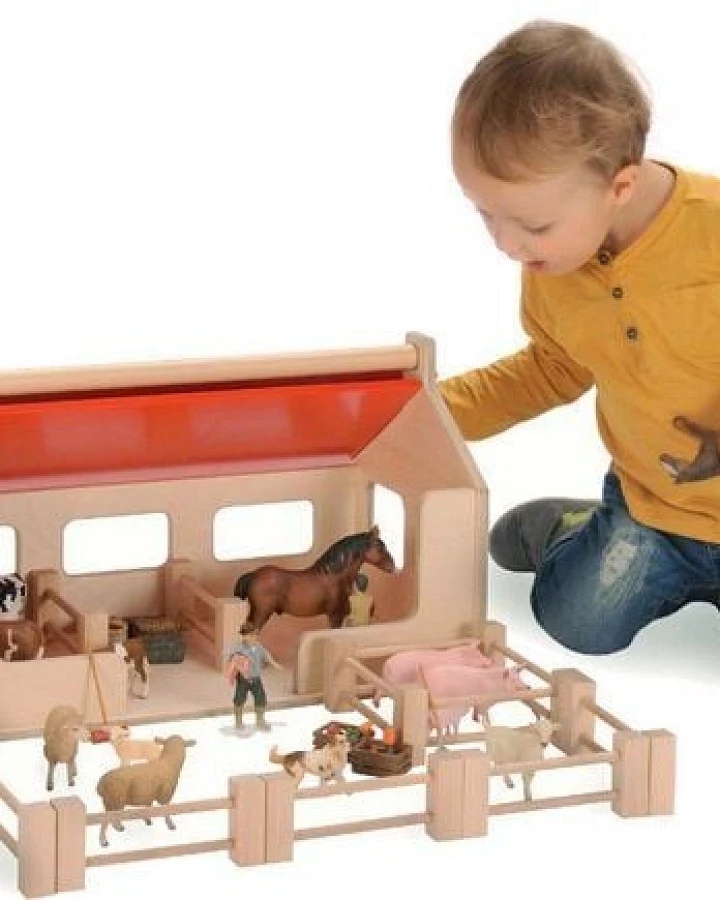 Bätz Holzspielwaren NEU toller Bauernhof Holz lackiert mit aufklappbaren Dach