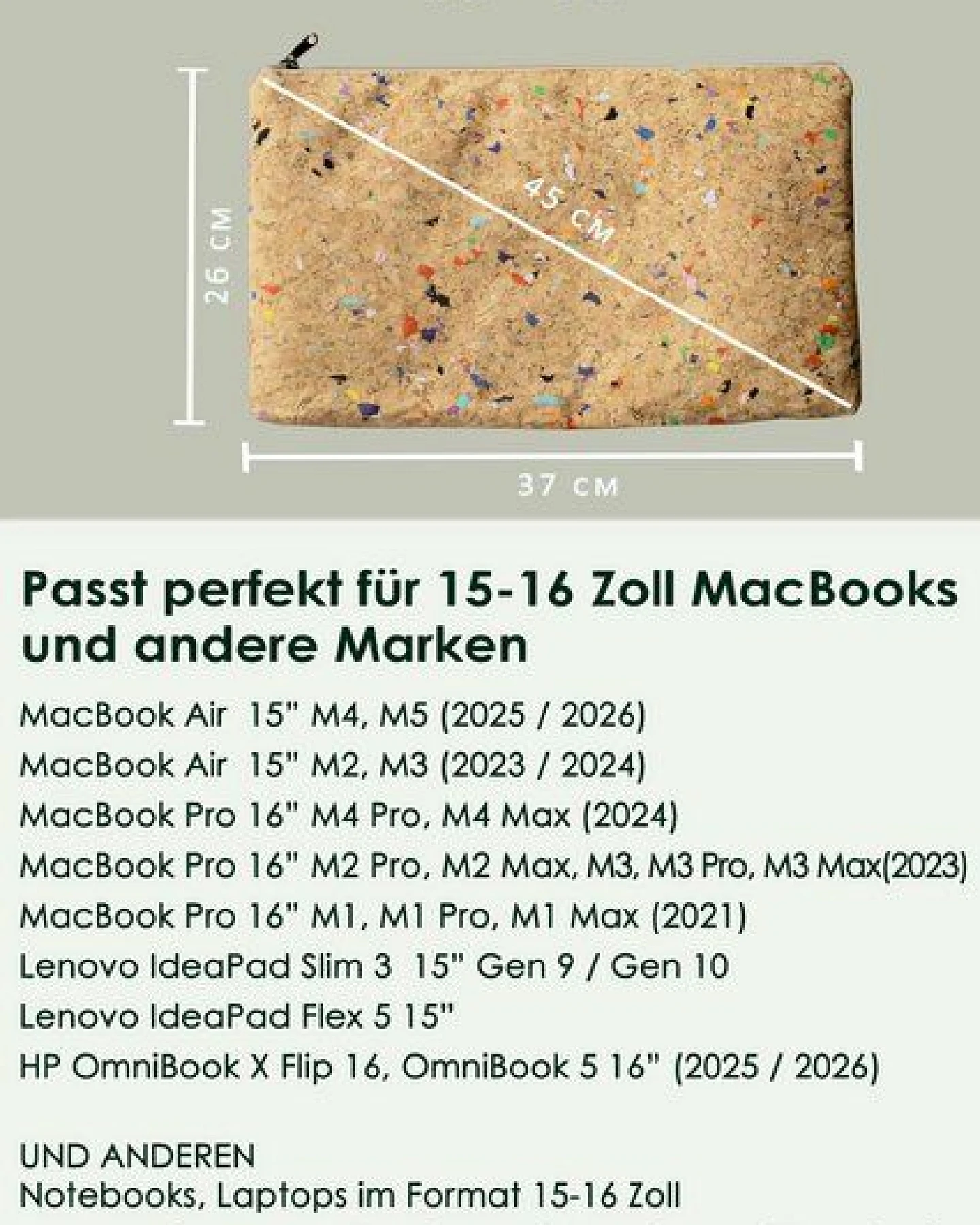 BY COPALA Nachhaltige 15–16 Zoll Kork Laptoptasche – Ansicht 2
