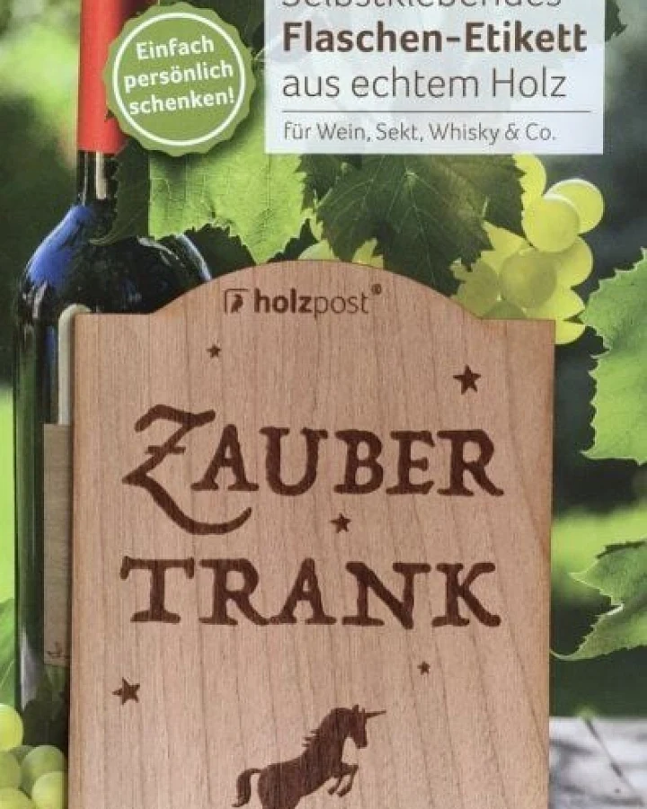 holzpost Zaubertrank Flaschen-Etikett aus Holz
