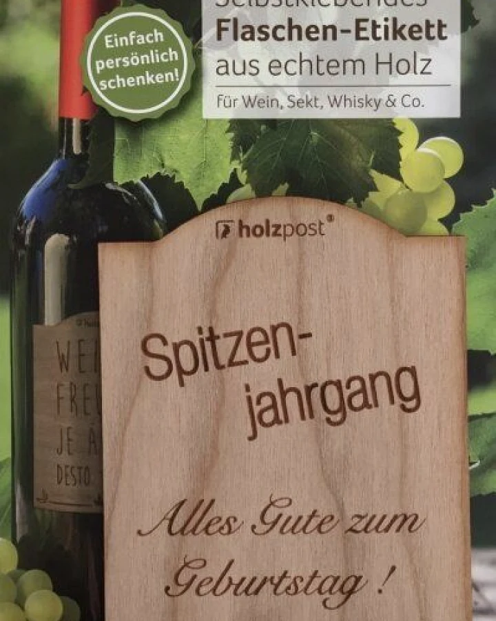holzpost Flaschen-Etikett zum Geburtstag