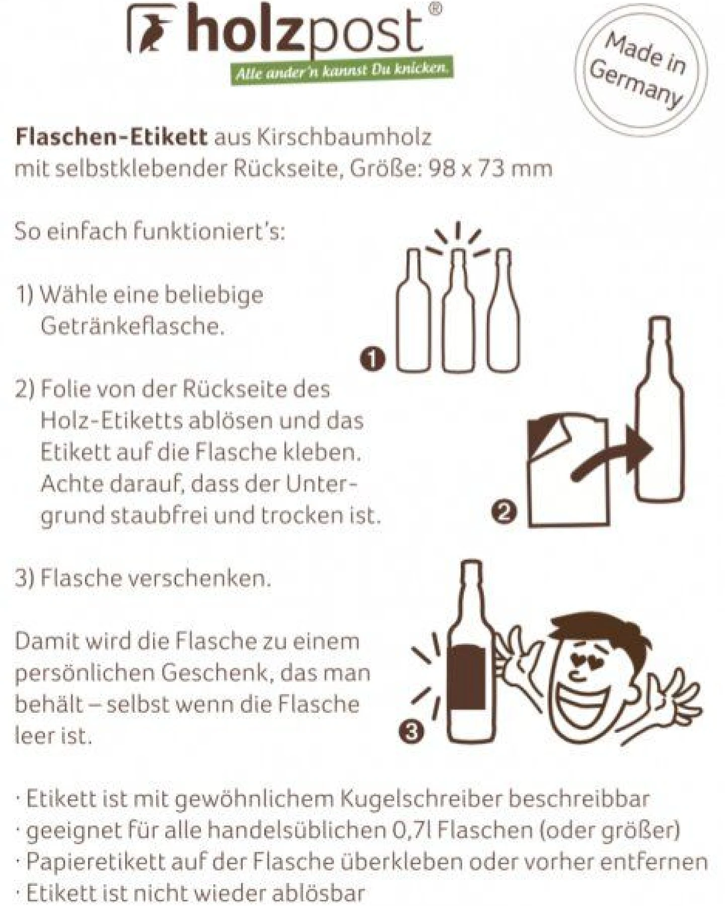 Holzpost Flaschen-Etikett "Spitzenjahrgang" – Ansicht 3