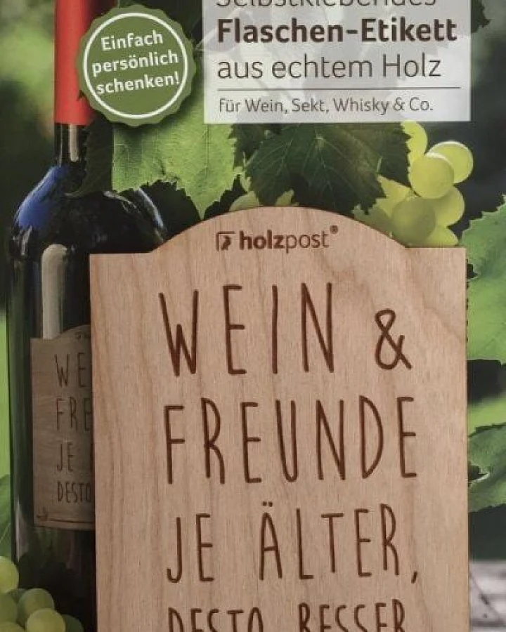 holzpost Flaschen-Etikett "Wein & Freunde"