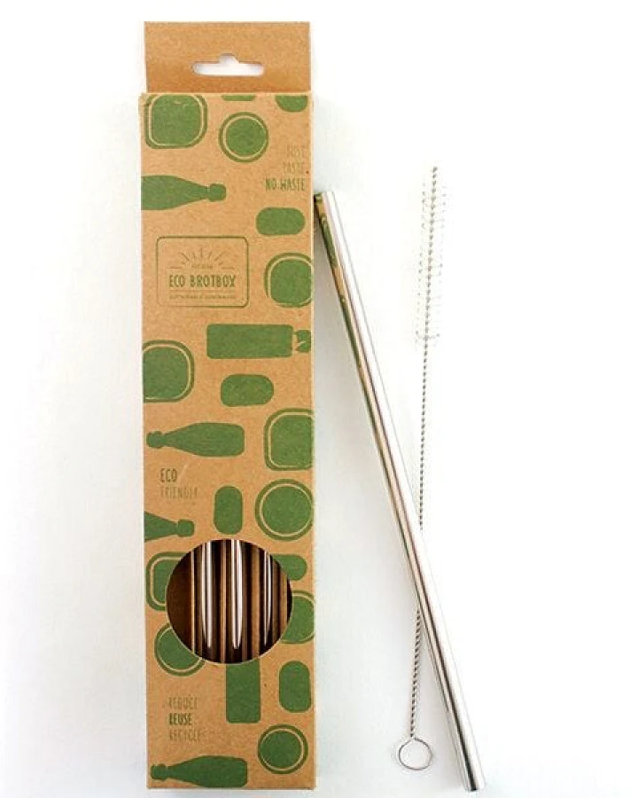 ECO Brotbox Eco Strohhalm - 4er-Set Trinkhalme aus Edelstahl