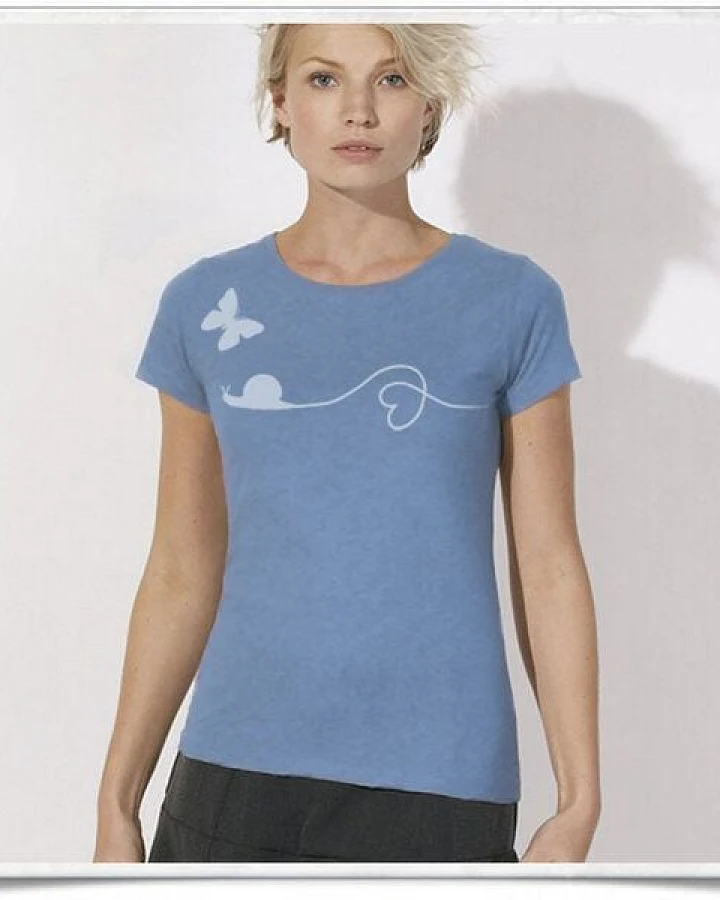 Picopoc Schnecke & Schmetterling T-Shirt für Frauen in Blau