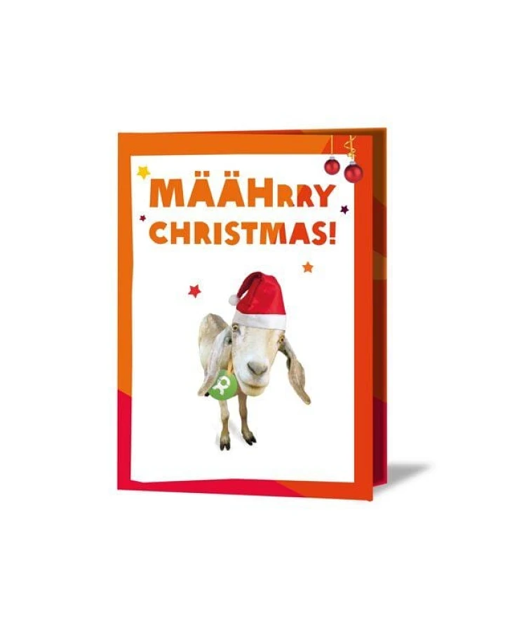 OxfamUnverpackt Spenden-Geschenk "Ziege" (Weihnachtskarte mit Magnet)