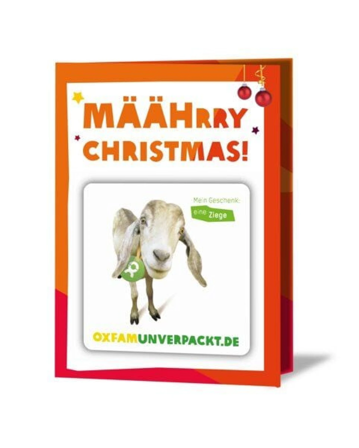 OxfamUnverpackt Spenden-Geschenk "Ziege" (Weihnachtskarte mit Magnet) – Ansicht 2
