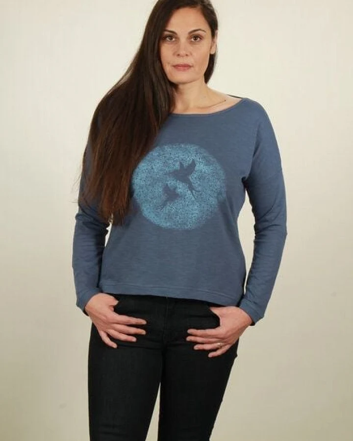 NATIVE SOULS Longsleeve Oversize Damen - Two Kolibris - dark blue