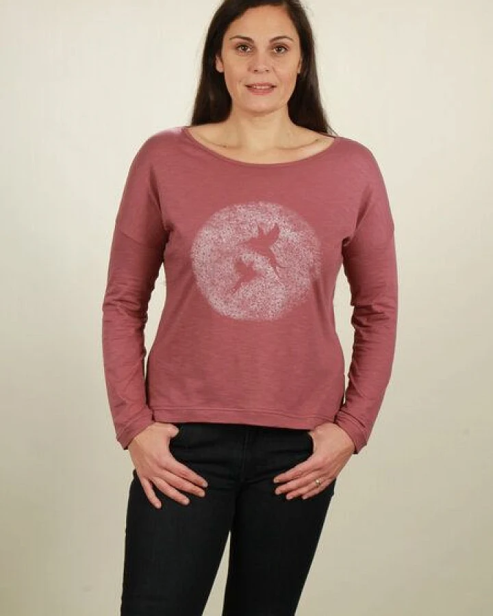 NATIVE SOULS Longsleeve Oversize Damen - Two Kolibris - berry