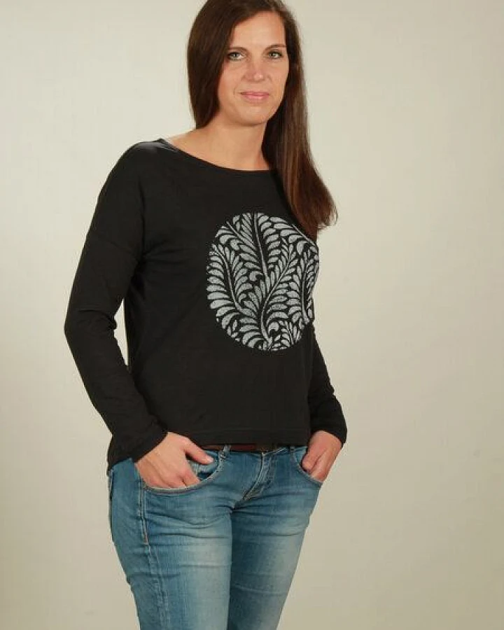 NATIVE SOULS Longsleeve Oversize Damen - Leaves - black
