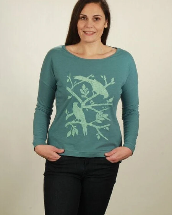 NATIVE SOULS Longsleeve Oversize Damen - Birds - light turquoise