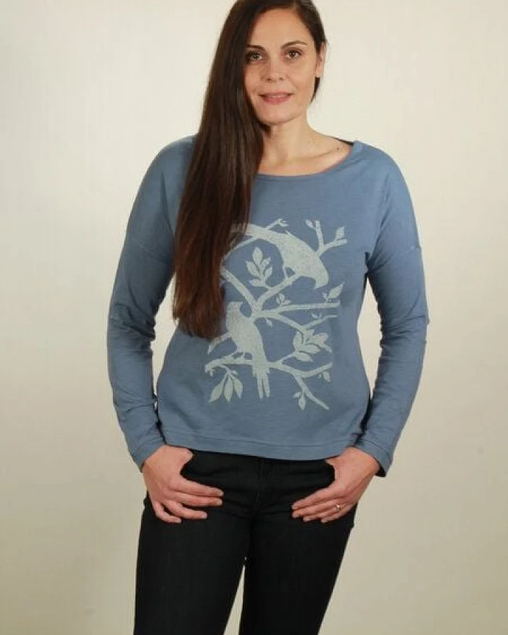 NATIVE SOULS Longsleeve Oversize Damen - Birds - smoke blue
