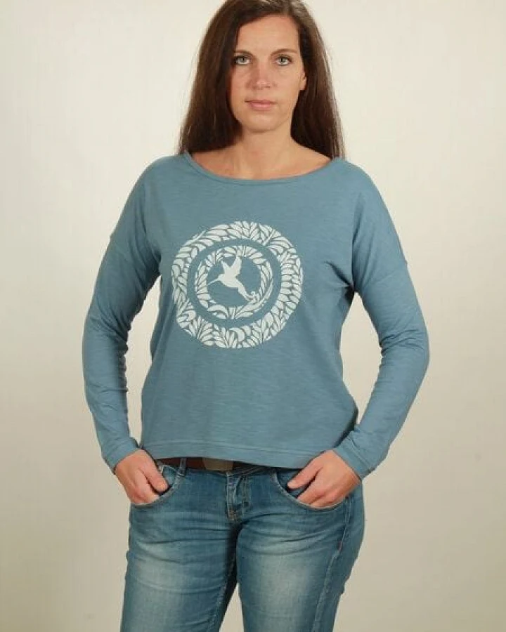 NATIVE SOULS Longsleeve Oversize Damen - Circle Kolibri - light blue