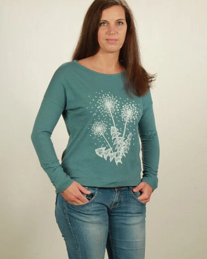 NATIVE SOULS Longsleeve Oversize Damen - Flowers - light turquoise
