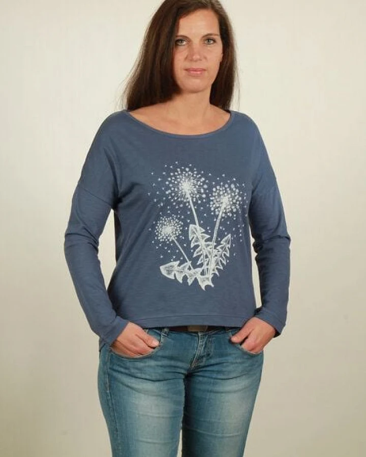 NATIVE SOULS Longsleeve Oversize Damen - Flowers - dark blue