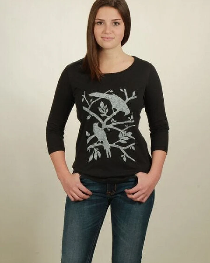 NATIVE SOULS Longsleeve 3/4-Arm Damen - Birds - black