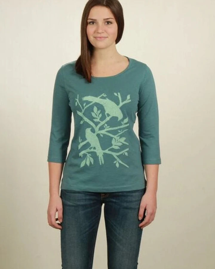 NATIVE SOULS Longsleeve 3/4-Arm Damen - Birds - light turquoise