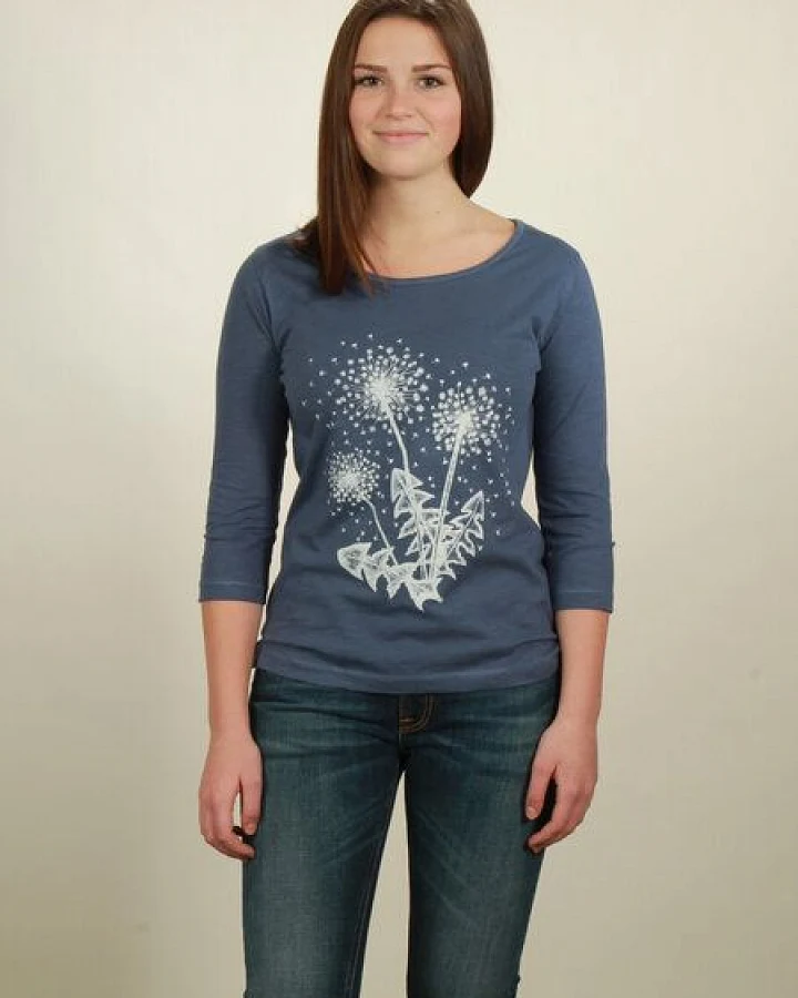 NATIVE SOULS Longsleeve 3/4-Arm Damen - Flowers - dark blue