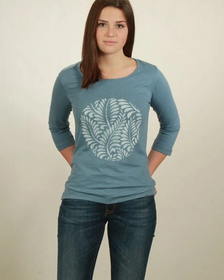 NATIVE SOULS Longsleeve 3/4-Arm Damen - Leaves - light blue