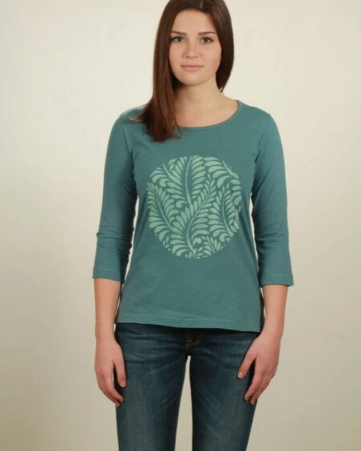 NATIVE SOULS Longsleeve 3/4-Arm Damen - Leaves - light turquoise