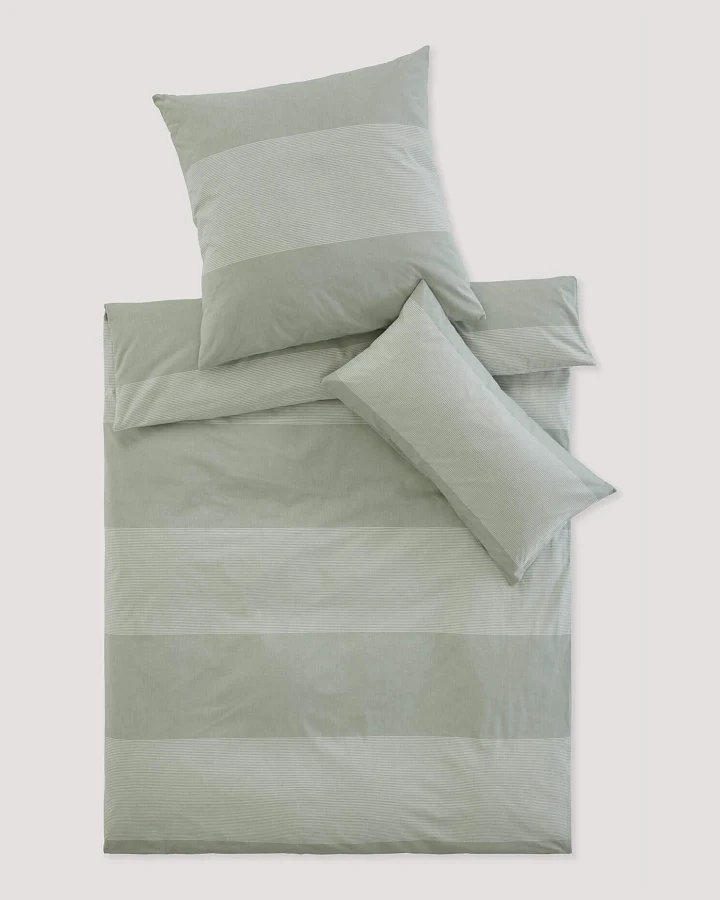hessnatur Renforcé Bettwäsche-Set RENA aus Bio-Baumwolle - grün - Größe 135x200 / 40x80 cm