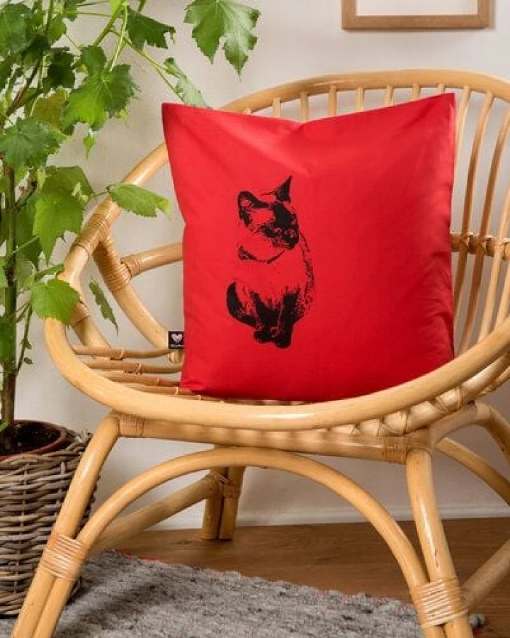 Hirschkind Bio-Kissenbezug 'Katze' rot, 40*40cm