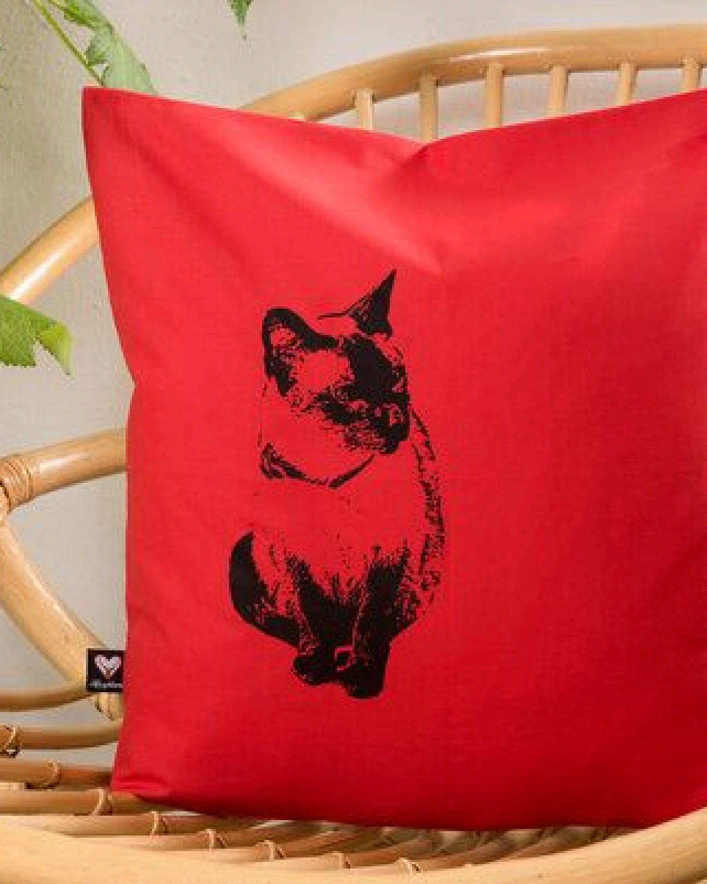 Hirschkind Bio-Kissenbezug 'Katze' rot, 40*40cm – Ansicht 2