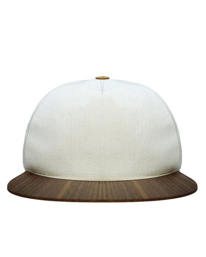 Lou-i Baseball Cap weiß mit edlem Holzschirm -Cap & Stoff Made in Germany