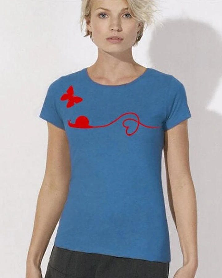 Picopoc Schnecke & Schmetterling T-Shirt für Frauen in blau & rot