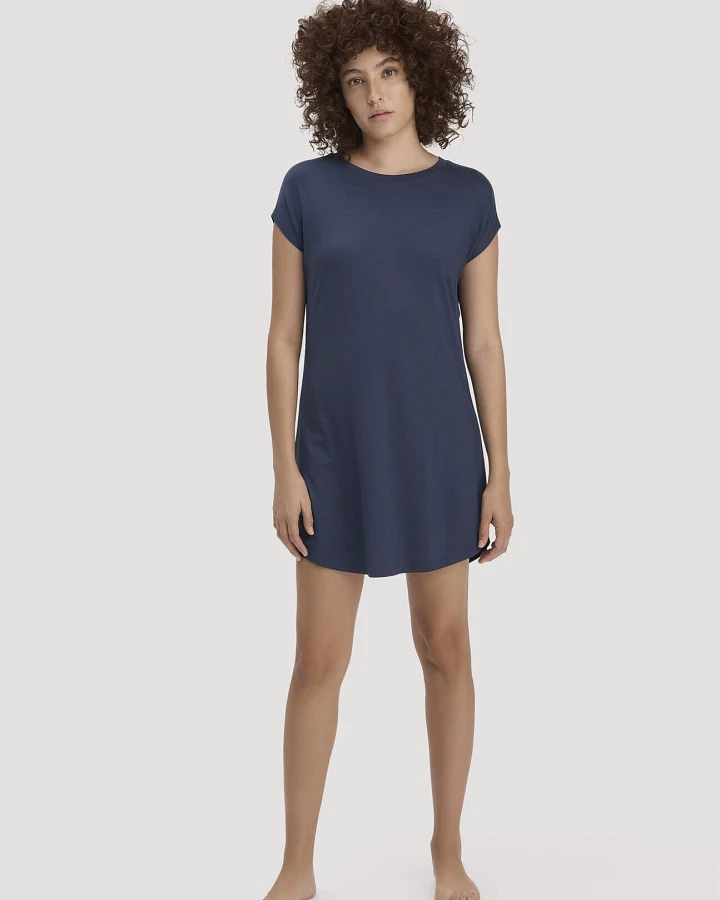 hessnatur Damen Nachthemd Regular PURE FLOW aus TENCEL™ Modal - blau - Größe 34