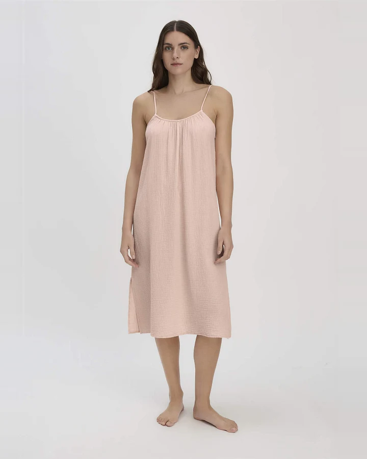 hessnatur Damen Musselin Nachthemd PURE COMFORT aus Bio-Baumwolle - rosa - Größe 34