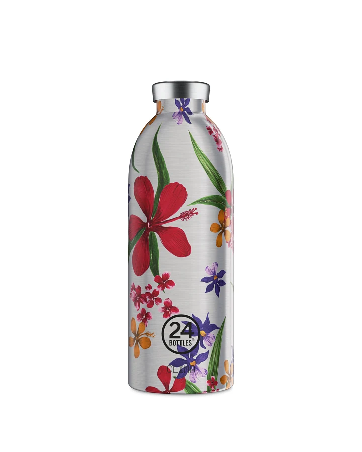 Thermos Trinkflasche aus Edelstahl 850 ml, silber, mit Blumenmuster, Clima Bottle Amnesia - 24Bottles