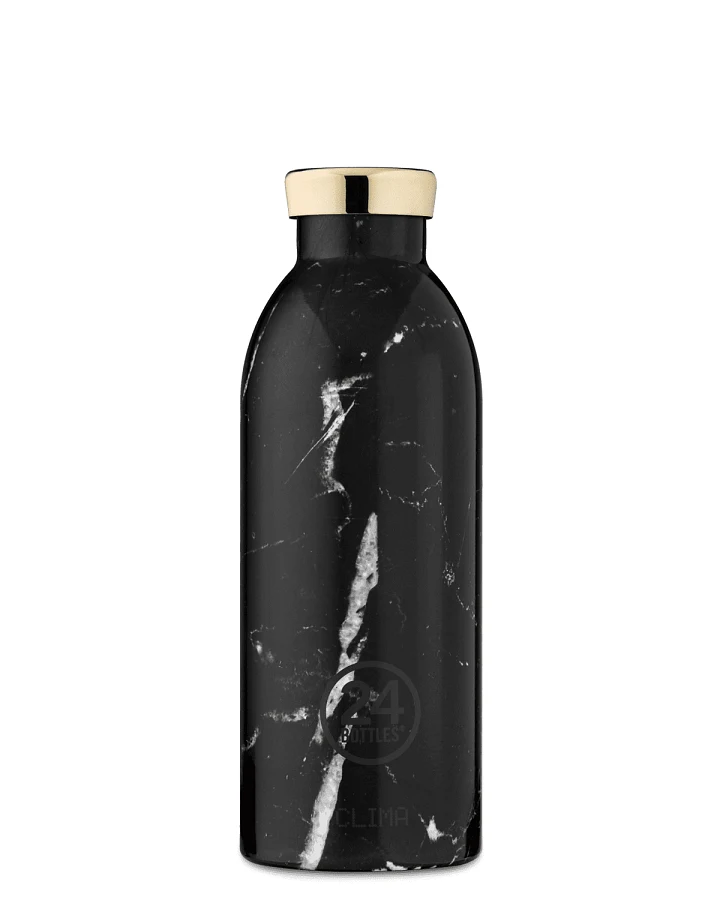 Thermos Trinkflasche aus Edelstahl 500 ml, schwarz, mit Marmor Muster, personalisierbar, Clima Bottle Black Marble - 24Bottles