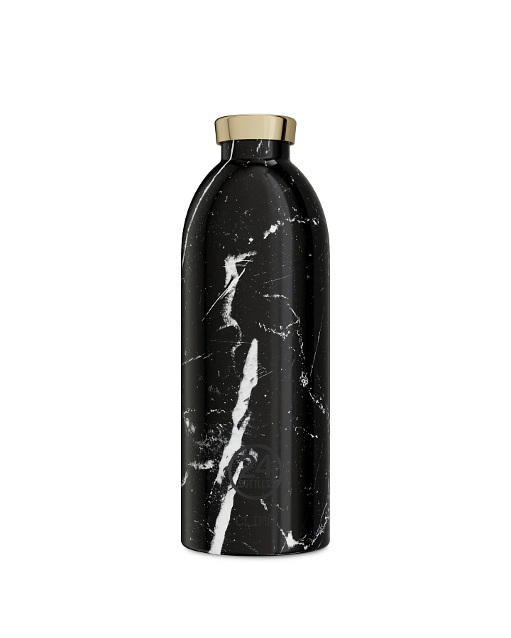 Thermos Trinkflasche aus Edelstahl 850 ml, schwarz, mit Marmor Muster, personalisierbar, Clima Bottle Black Marble - 24Bottles