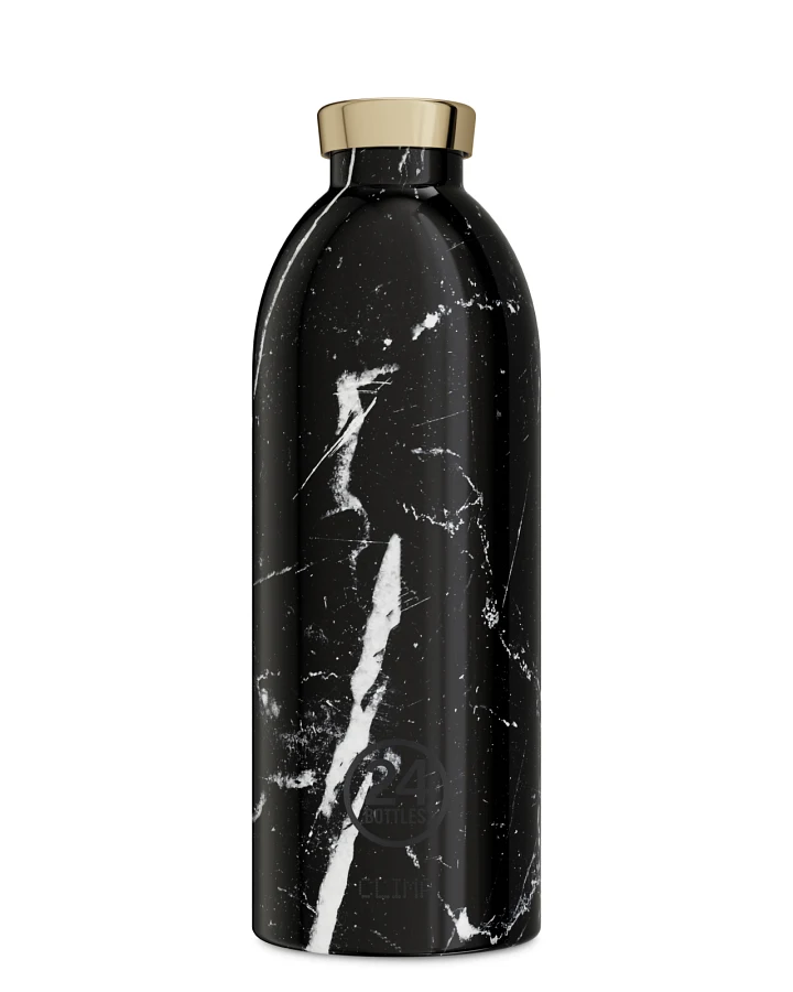 Thermos Trinkflasche aus Edelstahl 850 ml, schwarz, mit Marmor Muster, personalisierbar, Clima Bottle Black Marble - 24Bottles