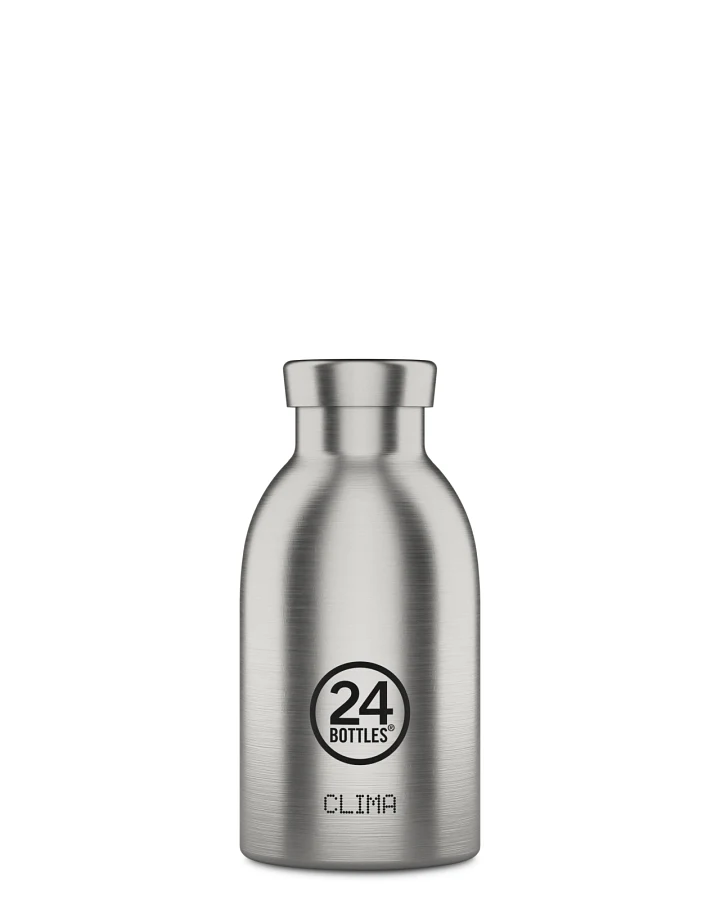 Thermos Trinkflasche aus Edelstahl 330 ml, silber, gebürsteter Edelstahl, personalisierbar, Clima Bottle Brushed Steel - 24Bottles