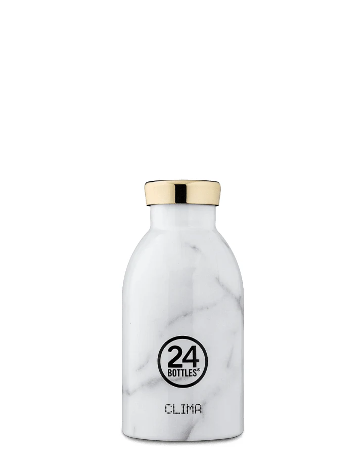 Thermos Trinkflasche aus Edelstahl 330 ml, weiss, mit weißem Marmor Muster, personalisierbar, Clima Bottle Carrara - 24Bottles