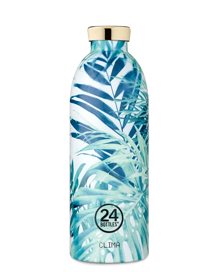 Thermos Trinkflasche aus Edelstahl 850 ml, weiss, mit blauem Blumenmuster, Clima Bottle Lush - 24Bottles