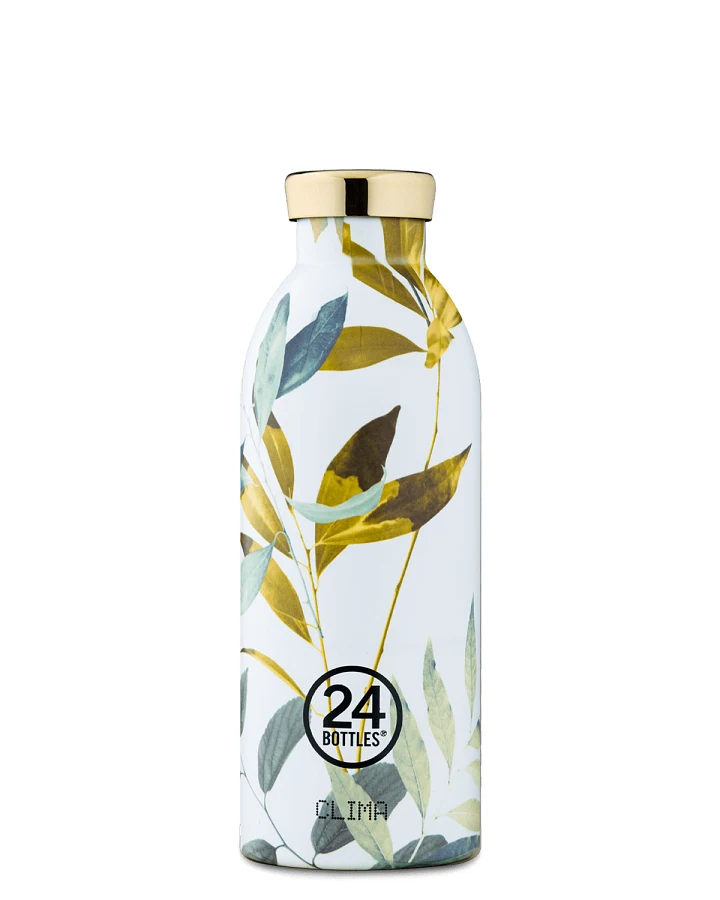 Thermos Trinkflasche aus Edelstahl 500 ml, weiss, mit Blumenmuster, personalisierbar, Clima Bottle Tivoli - 24Bottles