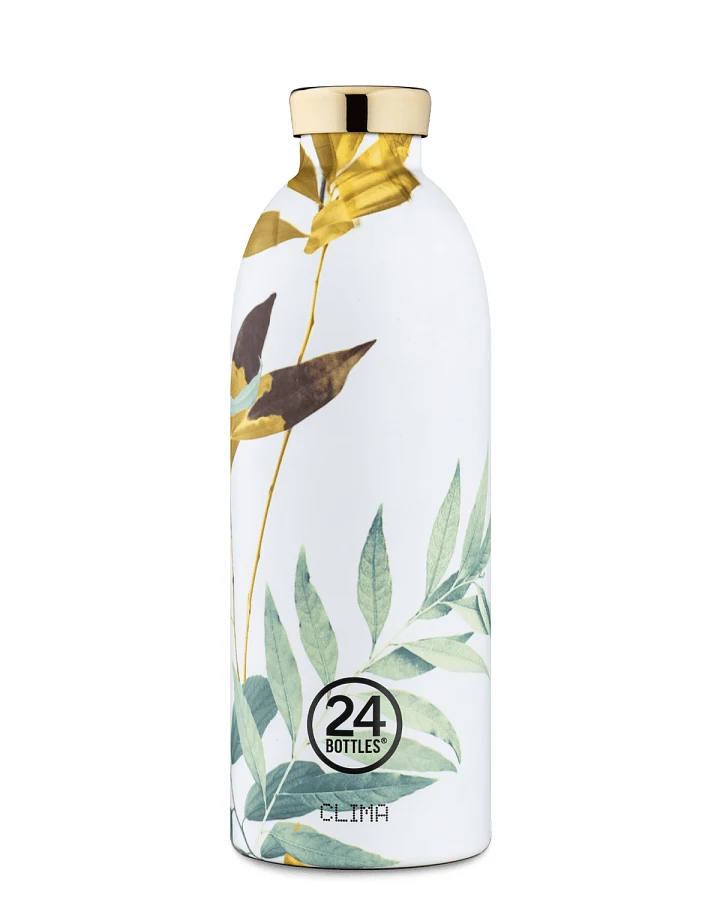 Thermos Trinkflasche aus Edelstahl 850 ml, weiss, mit Blumenmuster, personalisierbar, Clima Bottle Tivoli - 24Bottles