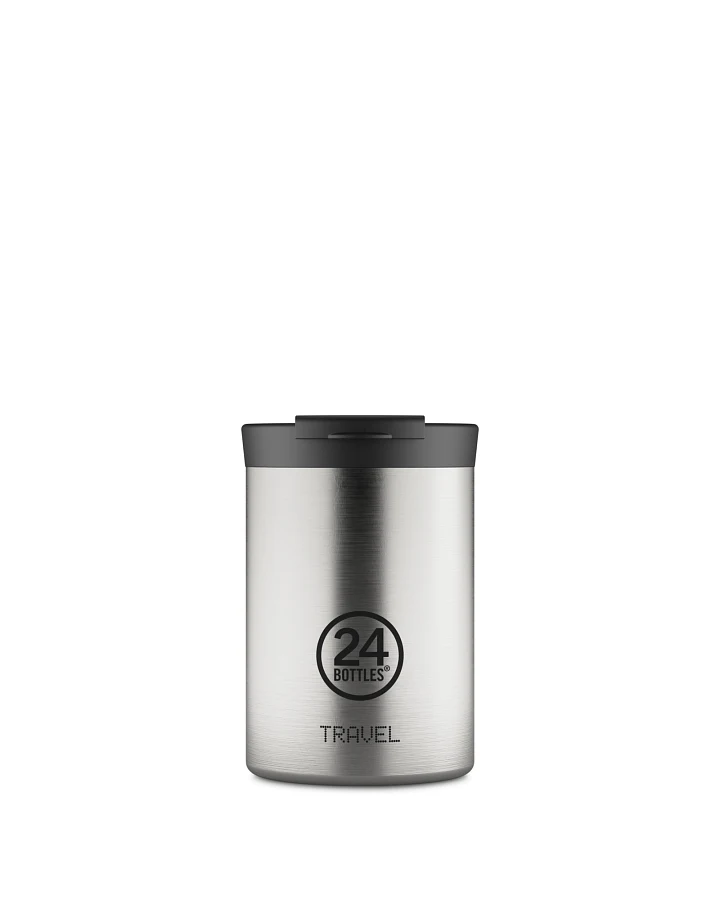 Thermos Becher to go, Isolierbecher 350 ml, silber, gebürsteter Edelstahl, personalisierbar, Travel Tumbler Brushed Steel - 24Bottles