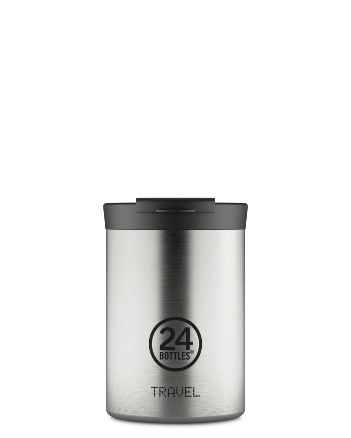Thermos Becher to go, Isolierbecher 350 ml, silber, gebürsteter Edelstahl, personalisierbar, Travel Tumbler Brushed Steel - 24Bottles