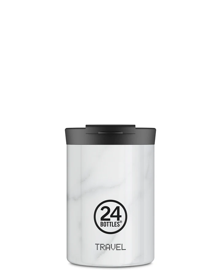 Thermos Becher to go, Isolierbecher 350 ml, weiss, mit weißem Marmor Muster, personalisierbar, Travel Tumbler Carrara - 24Bottles