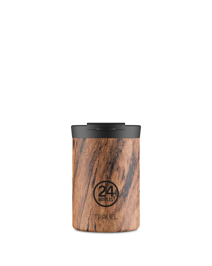 Thermos Becher to go, Isolierbecher 350 ml, braun, mit Holz Optik personalisierbar, Travel Tumbler Sequoia Wood - 24Bottles