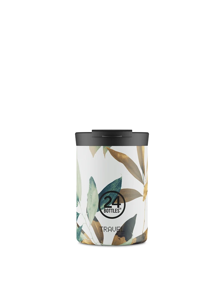 Thermos Becher to go, Isolierbecher 350 ml, weiss, mit Blumenmuster, personalisierbar, Travel Tumbler Tivoli - 24Bottles