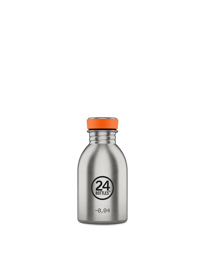 Trinkflasche aus Edelstahl 250 ml, silber, gebürsteter Edelstahl, personalisierbar, Urban Bottle Brushed Steel - 24Bottles