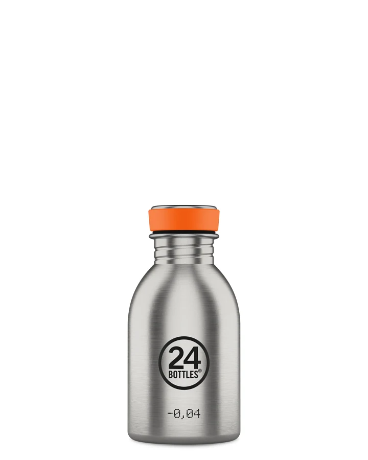 Trinkflasche aus Edelstahl 250 ml, silber, gebürsteter Edelstahl, personalisierbar, Urban Bottle Brushed Steel - 24Bottles