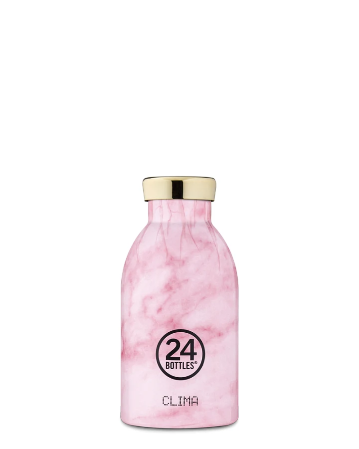 Thermos Trinkflasche aus Edelstahl 330 ml, pink, mit pinkem Marmormuster, personalisierbar, Clima Bottle Marble Pink - 24Bottles