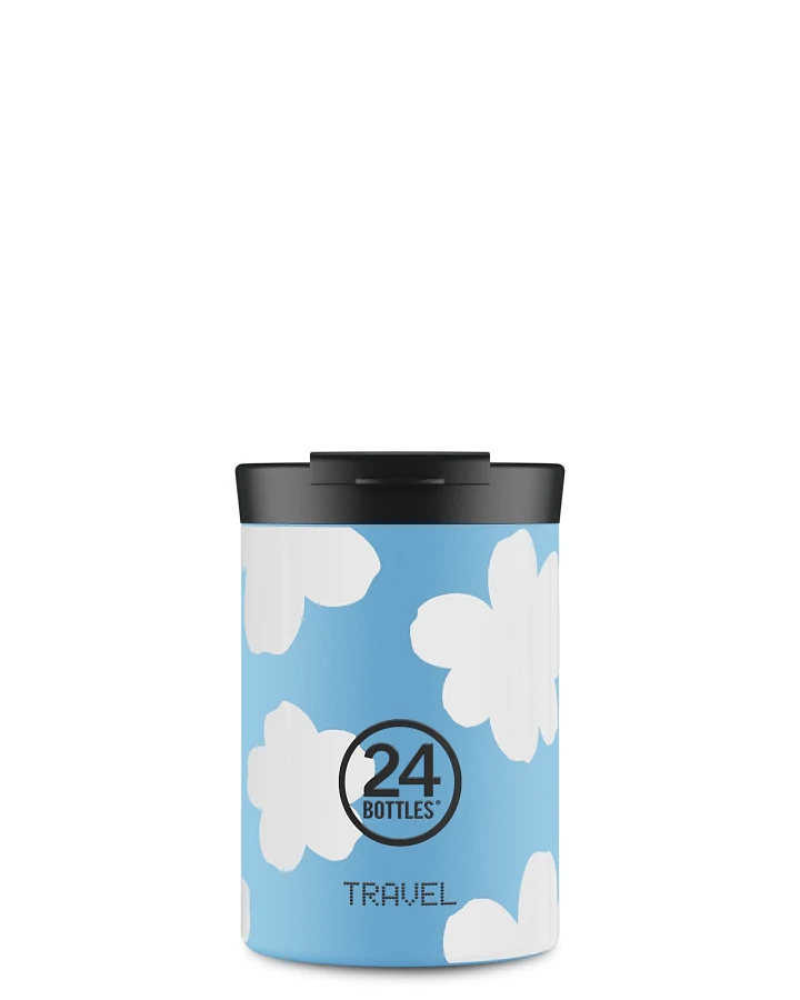 Thermos Becher to go, Isolierbecher 350 ml, blau, mit blauem Blumenmuster, personalisierbar, Travel Tumbler Daydreaming - 24Bottles