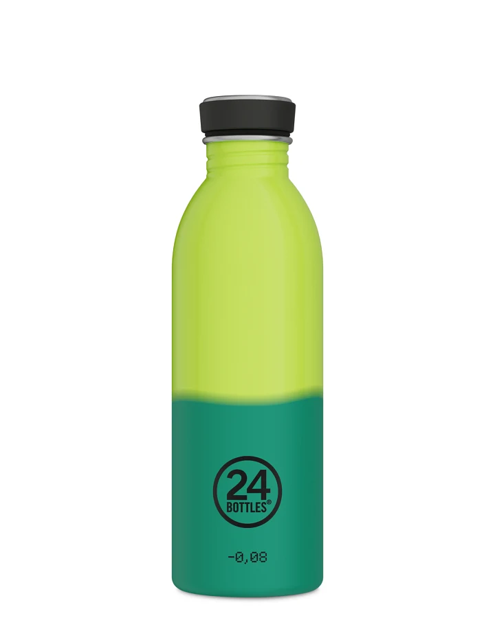 Trinkflasche aus Edelstahl 500 ml, grün, wechselt die Farbe bei Kälte, personalisierbar, Urban Bottle REactive I Yellow/Green - 24Bottles